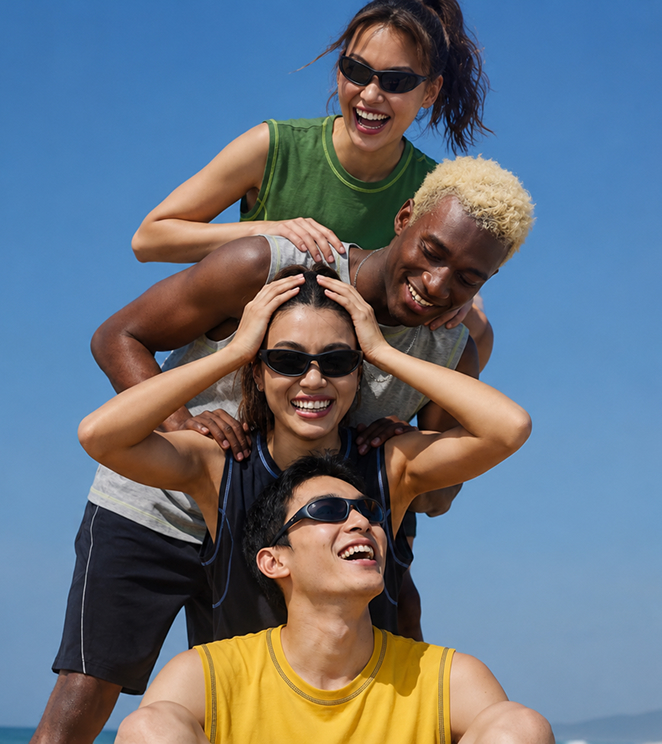 Group laughing on the beach